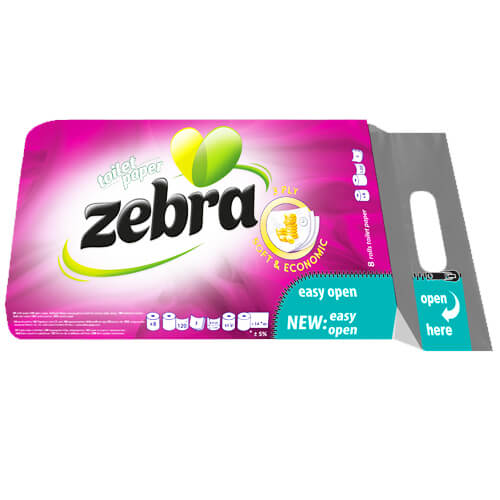 ZEBRA ΧΑΡΤΙ ΥΓΕΙΑΣ 8 ΡΟΛΑ 3Φ - (SOFT ECONOMIC) (ΜΩΒ)