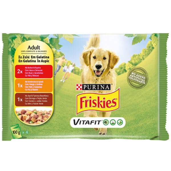FRISKIES ΣΚΥΛΟΤΡΟΦΗ ΦΑΚΕΛΑΚΙΑ (4x100gr) - (ΒΟΔΙΝΟ-ΚΑΡΟΤΑ/ΚΟΤΟΠΟΥΛΟ-ΑΡΑΚΑ/ΑΡΝΙ-ΦΑΣΟΛΑΚΙΑ) (ΖΕΛΕ)