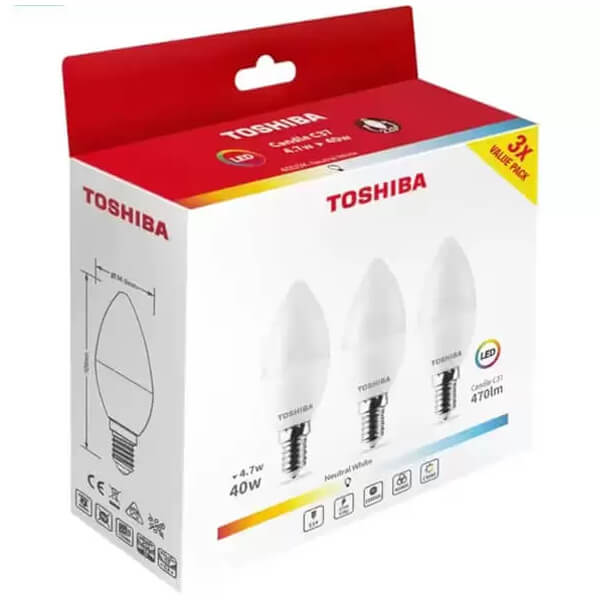 TOSHIBA ΛΑΜΠΑ (LED) 3P E14 4,7/40W 4000K (3τεμ.)