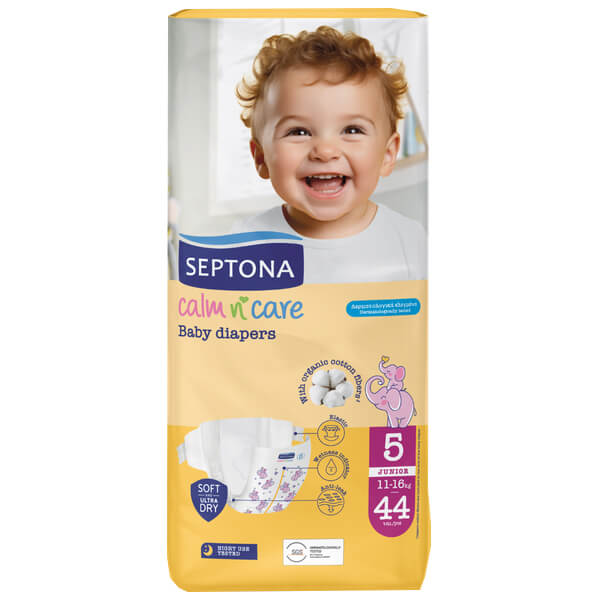SEPTONA CALM N' CARE BABY DIAPERS JUNIOR No 5 (44τεμ.) - (11-16kg)
