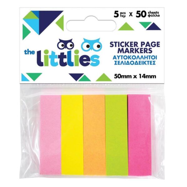 ΑΥΤΟΚΟΛΛΗΤΟΙ ΣΕΛΙΔΟΔΕΙΚΤΕΣ THE LITTLIES ΟΡΘΟΓΩΝΙΟΙ 5 ΧΡΩΜΑΤΩΝ 50 ΦΥΛΛΩΝ, 50X14MM