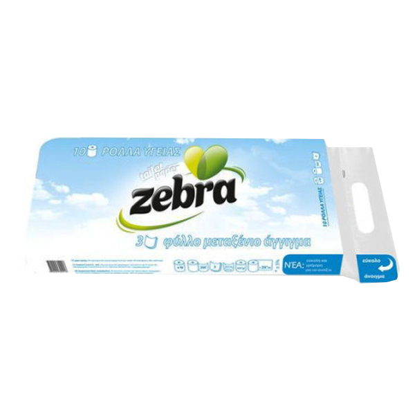 ZEBRA ΧΑΡΤΙ ΥΓΕΙΑΣ 10 ΡΟΛΑ - (ΜΠΛΕ)
