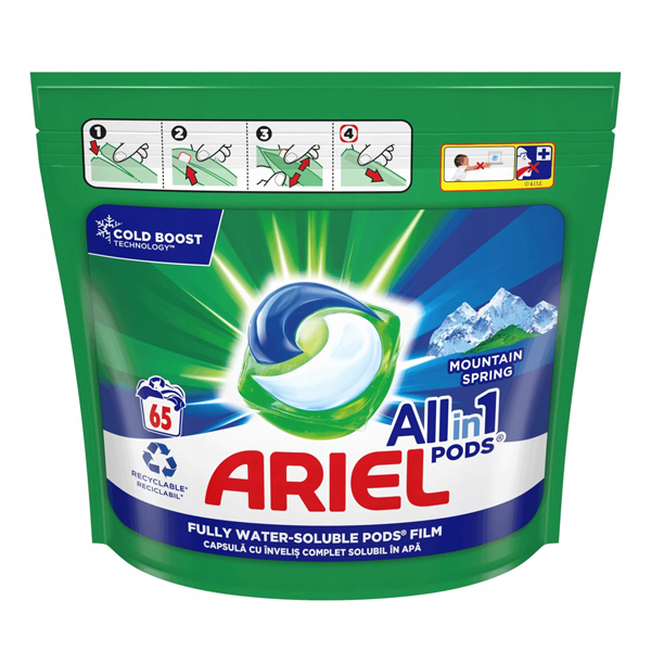 ARIEL ΥΓΡΕΣ ΚΑΨΟΥΛΕΣ ALL IN 1 (65τεμ.) - (MOUNTAIN SPRING)